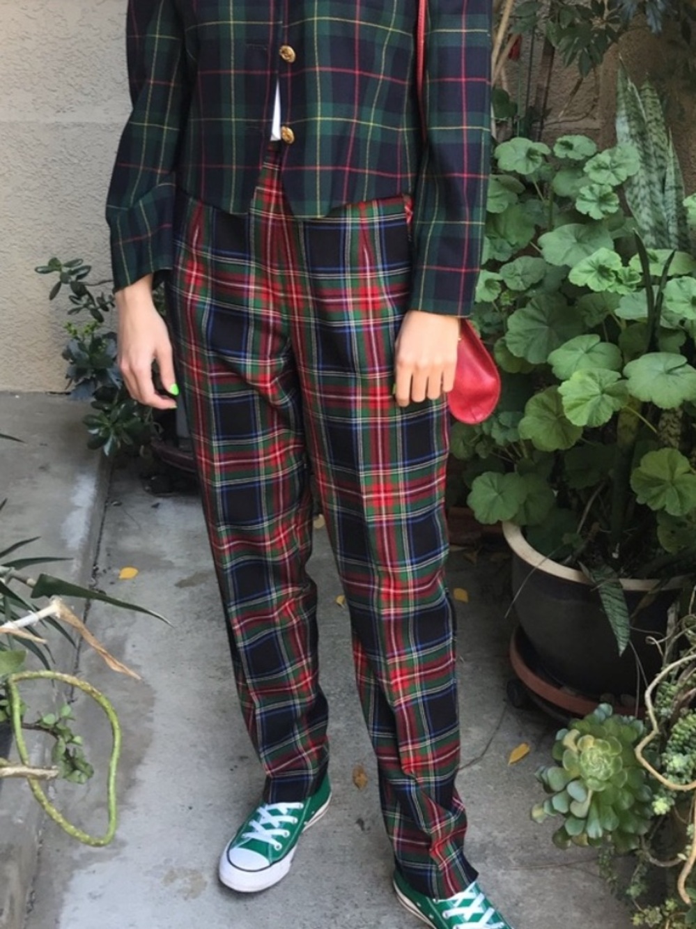 PendletonVintage Red and Navy Plaid Tartan High waisted Wool Pants with Pockets
